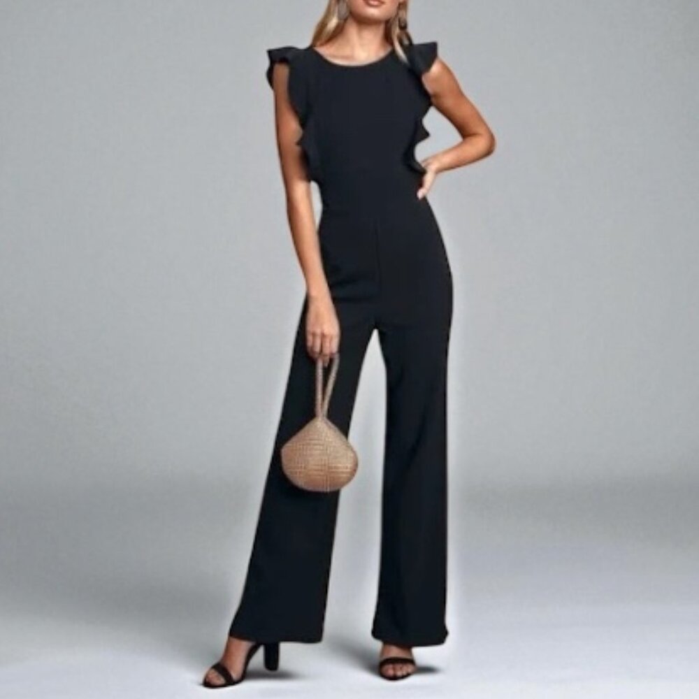 LULUS Feel Your Love Black Ruffled Wide-Leg Jumpsuit XS